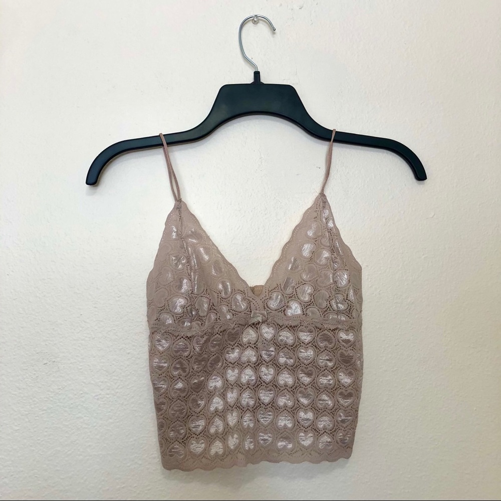 Lace Heart Crop Tank Top W/ Spaghetti Straps